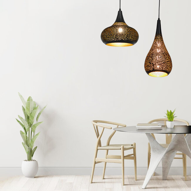 JANIS 01589 Μοντέρνο Κρεμαστό Φωτιστικό Οροφής με Ντουί 1 x E27 AC 220-240V IP20 - Μαύρο & Χρυσό - Μ20 x Π20 x Υ46cm - 10