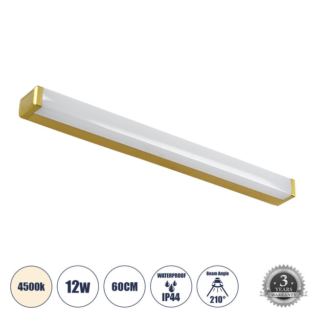 RENATA 60441 Μοντέρνο Φωτιστικό Τοίχου - Απλίκα Καθρέπτη Μπάνιου - Πίνακα LED 12W 1400lm 210° AC 220-240V IP44 Μ60 x Π4 x Υ5.5cm - Φυσικό Λευκό 4500K - Χρυσό
