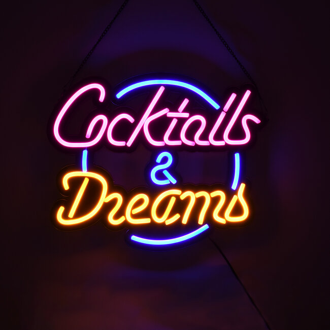 85850 Φωτιστικό Ταμπέλα Φωτεινή Επιγραφή NEON LED Σήμανσης COCKTAILS & DREAMS 30W AC 230V με Διακόπτη On/Off Ροζ - Γαλάζιο - Κίτρινο - 5