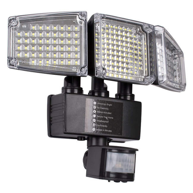 85711 Αυτόνομος Ηλιακός Προβολέας με Τρεις Περιστρεφόμενες Κεφαλές LED SMD 2835 50W 2500lm με Ενσωματωμένη Μπαταρία 3400mAh - Φωτοβολταϊκό Πάνελ με Αισθητήρα Ημέρας-Νύχτας - PIR Αισθητήρα Κίνησης Αδιάβροχο IP65 Ψυχρό Λευκό 6000K - 4