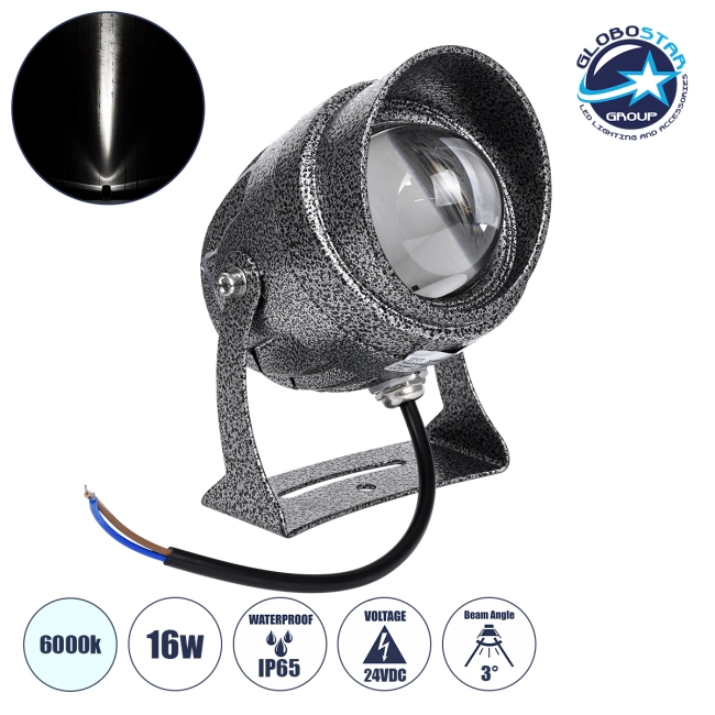 SPOT-XENIA 90509 Σποτ Φωτισμου Wall Washer LED 16W 1600lm 3° DC 24V Αδιάβροχο IP65 Φ9 x Υ12cm Ψυχρό Λευκό 6000K Dimmable - Σφυρήλατο Γκρι - 3 Years Warranty