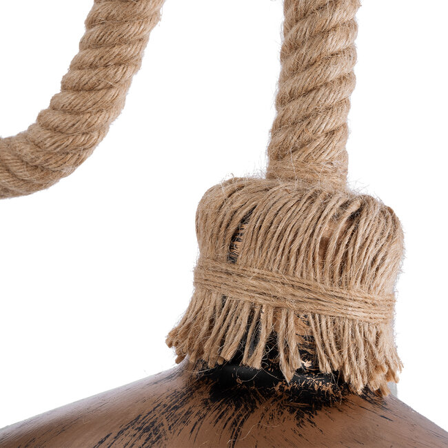 Vintage Φωτιστικό Τοίχου Απλίκα Μονόφωτο Μπρούτζινο Σκουριά Μεταλλικό με Καπέλο και με Μπεζ Σχοινί Φ27  ROBLY 01125 - 9