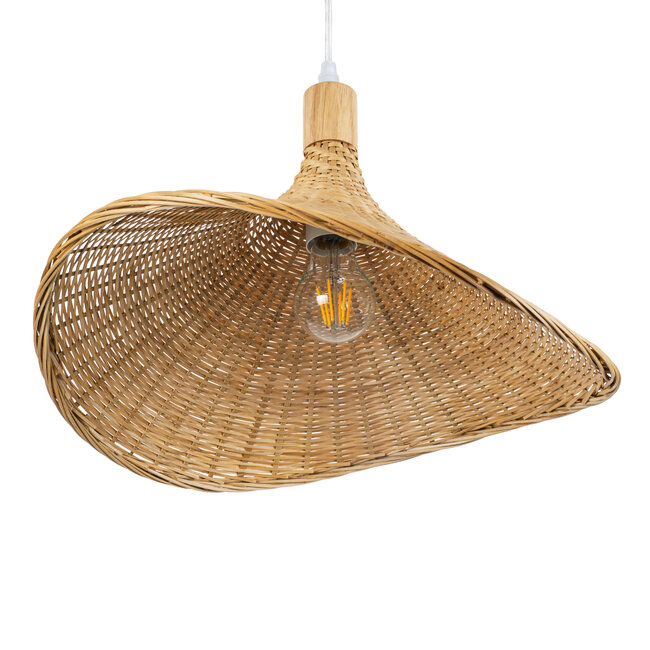 CUBA 01717 Vintage Κρεμαστό Φωτιστικό Οροφής Μονόφωτο Μπεζ Ξύλινο Bamboo Φ43 x Y30cm - 5