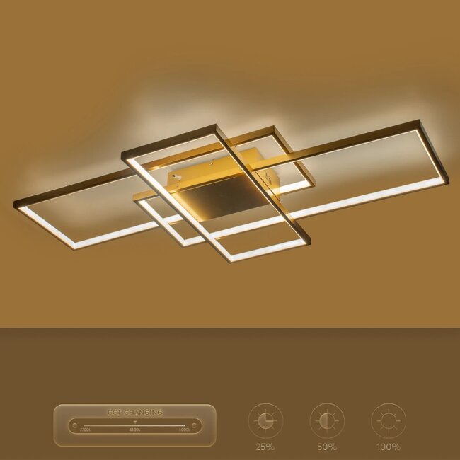 kelvo® QUADRA KLV-101-0298 Φωτιστικό Οροφής LED 120W 12000lm 120° AC 220-240V IP20 Ρυθμιζόμενο Λευκό CCT με Χειριστήριο από 2700K έως 6000K Dimmable - Lumileds SMD Chip - Σαμπανιζέ Χρυσό Ματ - Μ105 x Π60 x Υ9cm - 3 Χρόνια Εγγύηση - 12