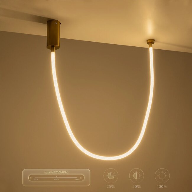 kelvo® GLOW KLV-101-0155 Κρεμαστό Φωτιστικό Οροφής LED 27W 2700lm 360° AC 220-240V IP20 Ρυθμιζόμενο Λευκό CCT με Χειριστήριο από 2700K έως 6000K Dimmable - Lumileds SMD Chip - Χρυσό Πλατίνα - Μ90 x Π9 x Υ95cm - 3 Χρόνια Εγγύηση - 14