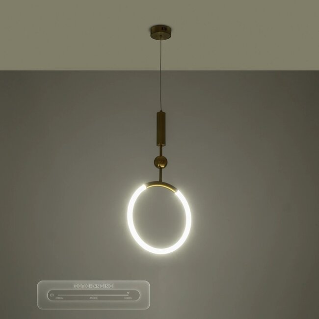 kelvo® GLOW KLV-101-0175 Κρεμαστό Φωτιστικό Οροφής LED 18W 1800lm 360° AC 220-240V IP20 Ρυθμιζόμενο Λευκό CCT με On/Off 2700K/4500K/6000K - Lumileds SMD Chip - Χρυσό Πλατίνα - Μ30 x Π6 x Υ60cm - 3 Χρόνια Εγγύηση - 15