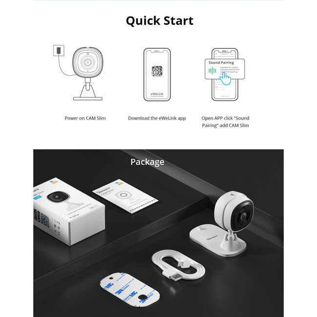 80105 SONOFF S-CAM Slim Smart Home Security Camera WiFi 2.4GHz 1080P 130° Two Way Audio - Local & Cloud Storage - Nigh Vision - Motion Detection - Motion Alarm DC 5V 1A - 13