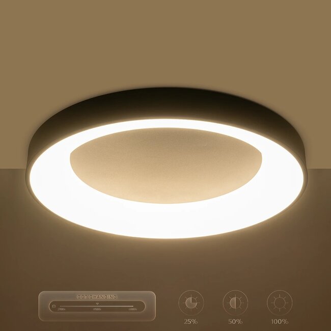 kelvo® SALEM KLV-101-0277 Φωτιστικό Οροφής LED 75W 7500lm 120° AC 220-240V IP20 Ρυθμιζόμενο Λευκό CCT με Χειριστήριο από 2700K έως 6000K Dimmable - Lumileds SMD Chip - Μαύρο Ματ - Μ45 x Π45 x Υ8.5cm - 3 Χρόνια Εγγύηση - 13