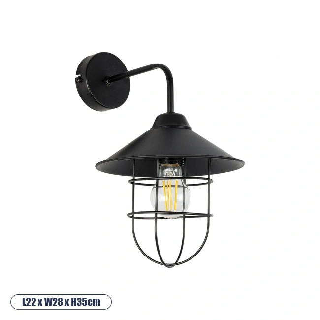 CAGE 203-0096 Vintage Επιτοίχιο Φωτιστικό Απλίκα Μονόφωτο 1 x E27 IP20 Μαύρο Μέταλλο - M30 x Π20 x Υ30cm