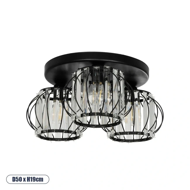 ILLUME 201-0100 Vintage Φωτιστικό Οροφής με Ντουί 3 x E27 AC 220-240V IP20 - Μαύρο & Διάφανο - Μ50 x Π50 x Υ19cm ILLUME 201-0100 Vintage Φωτιστικό Οροφής με Ντουί 3 x E27 AC 220-240V IP20 - Μαύρο & Διάφανο - Μ50 x Π50 x Υ19cm
