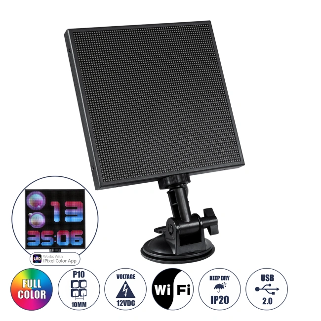 81502 LED Scrolling Display 64x64cm - Κυλιόμενη Ψηφιακή Πινακίδα / Επιγραφή Μονής Όψης P10 LED SMD DC 12V USB - Λειτουργία μέσω Wi-Fi με Εφαρμογή APP - IP20 - Μ13.2 x Π4 x Υ25cm - Πολύχρωμο RGBW - 1 Χρόνο Εγγύηση