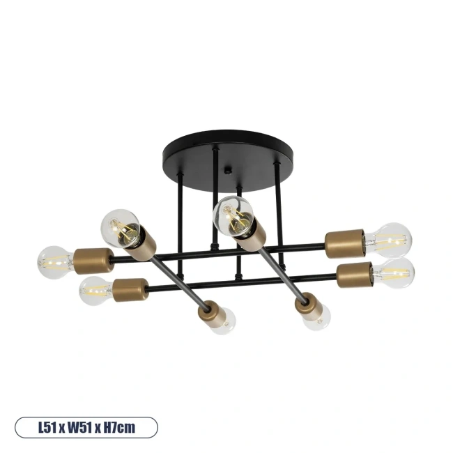 BLAZEA 201-0064 Vintage Φωτιστικό Οροφής με Ντουί 8 x E27 AC 220-240V IP20 - Χρυσό & Μαύρο - Μ51 x Π51 x Υ7cm BLAZEA 201-0064 Vintage Φωτιστικό Οροφής με Ντουί 8 x E27 AC 220-240V IP20 - Χρυσό & Μαύρο - Μ51 x Π51 x Υ7cm