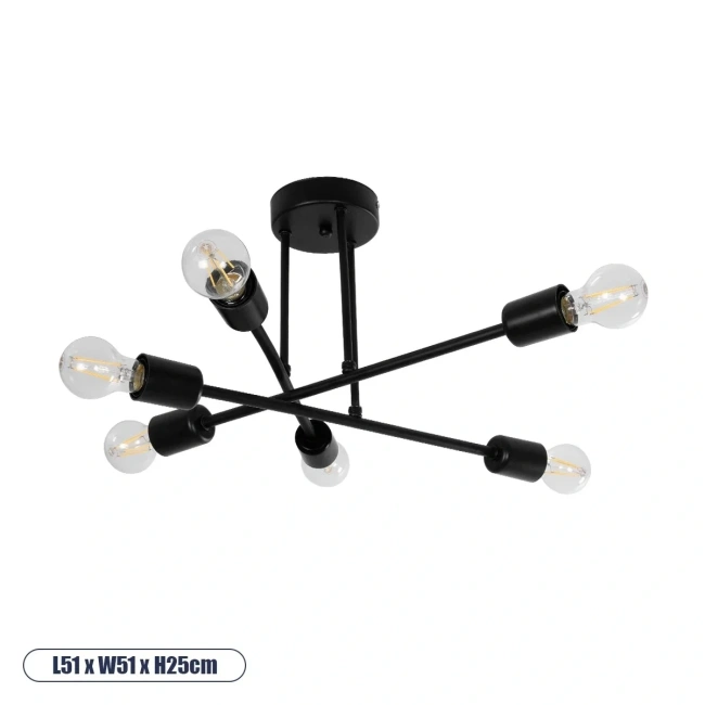 LAMIRA 201-0029 Μοντέρνο Φωτιστικό Οροφής με Ντουί 6 x E27 AC 220-240V IP20 - Μαύρο - Μ51 x Π51 x Υ25cm LAMIRA 201-0029 Μοντέρνο Φωτιστικό Οροφής με Ντουί 6 x E27 AC 220-240V IP20 - Μαύρο - Μ51 x Π51 x Υ25cm