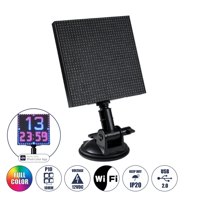 81501 LED Scrolling Display 32x32cm - Κυλιόμενη Ψηφιακή Πινακίδα / Επιγραφή Μονής Όψης P10 LED SMD DC 12V USB - Λειτουργία μέσω Wi-Fi με Εφαρμογή APP - IP20 - Μ13.2 x Π4 x Υ25cm - Πολύχρωμο RGBW - 1 Χρόνο Εγγύηση