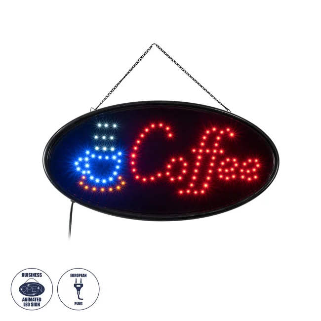 75687 Φωτιστικό Ταμπέλα LED Οβάλ Σήμανσης COFFEE με Πρίζα AC 230V Μ48 x Π1.8 x Υ24.5cm