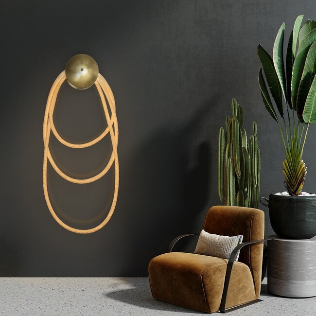 kelvoGLOW 61677 Μοντέρνο Φωτιστικό Τοίχου - Απλίκα LED 60W 6000lm 360° AC 220-240V IP20 Ρυθμιζόμενο Λευκό CCT με Χειριστήριο από 2700K έως 6000K Dimmable - Lumileds SMD Chip - Χρυσό Πλατίνα & Λευκό Νήμα - Μ40 x Π15 x Υ110cm - 3 Χρόνια Εγγύηση