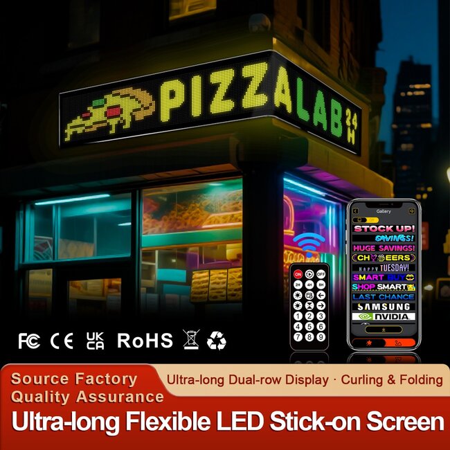 MATRIX GLB-106-0013 Εύκαμπτη Κυλιόμενη Ψηφιακή Επιγραφή 192x28cm P7 256x32 Pixel LED 40W AC 220-240V Αδιάβροχο IP65 Πολύχρωμο RGB - Bluetooth Control μέσω iPIXEL APP - Μ192 x Π0.4 x Υ28cm - 2 Χρόνια Εγγύηση