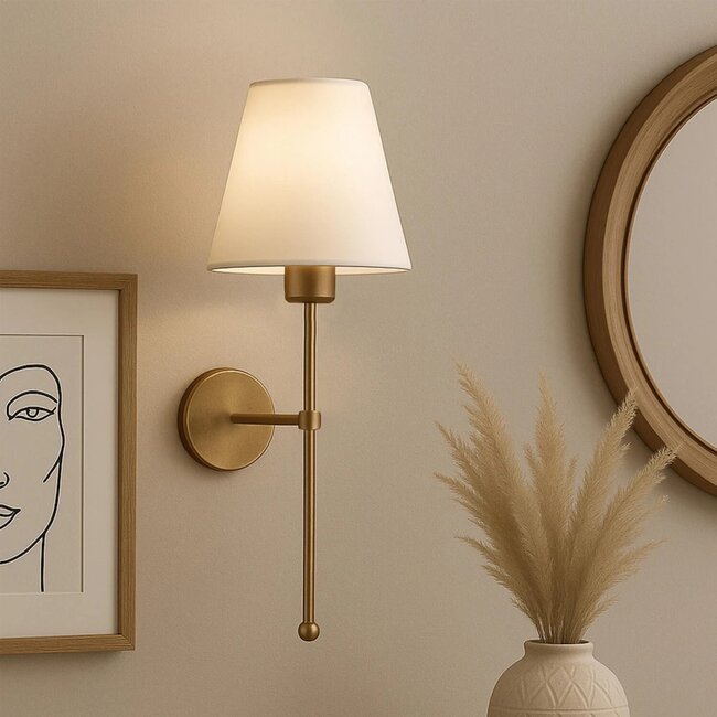 LING 204-0189 Μοντέρνο Φωτιστικό Τοίχου Απλίκα Μονόφωτο 1 x E27 AC 220-240V IP20 Μπεζ & Μαύρο - Μ13 x Π13 x Υ50cm