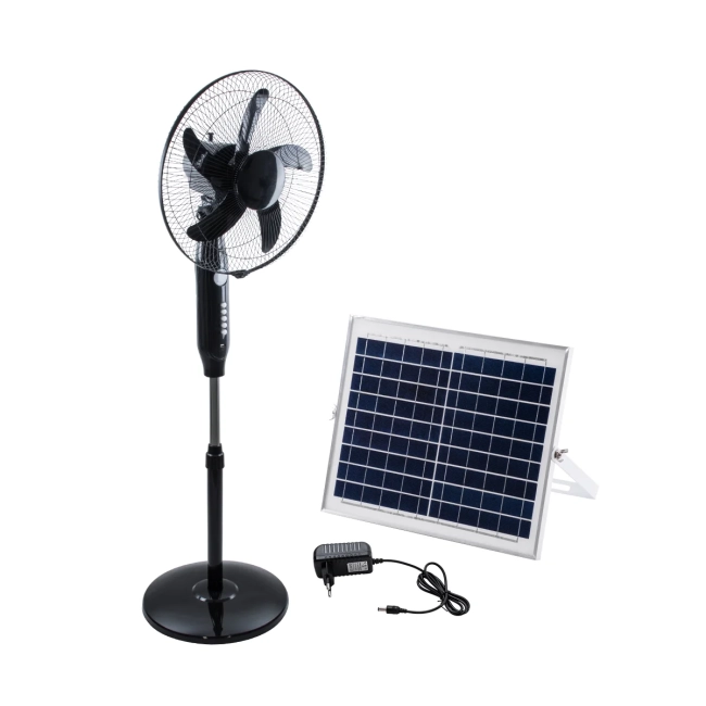 SOLARA-FAN 85356 Solar Fan Αυτόνομος Ηλιακός Επιδαπέδιος Ανεμιστήρας 25W 2 Λειτουργιών Ρεύματος με AC 220-240V ή με Φωτοβολταϊκό Panel 9V 12W & Επαναφορτιζόμενη Μπαταρία Li-ion 7.4V 4400mAh - 3 Ταχύτητες - Ενσωματωμένο USB 2.0 Charger Συσκευών - IP20 - Μ44 x Π37.5 x Υ132cm - Μαύρο - 2 Years Warranty - 16