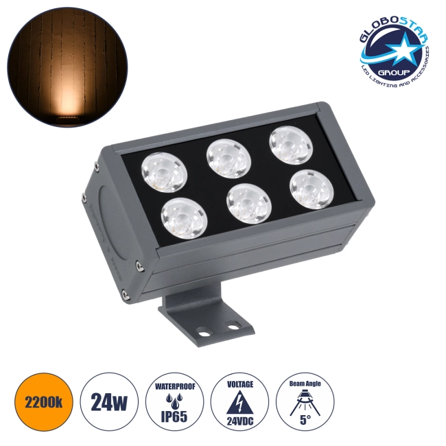  FLOODDANY 90374 Προβολέας Σποτ Wall Washer LED 24W 2520lm 5° DC 24V Αδιάβροχο IP65 Ultra Θερμό Λευκό 2200K Dimmable - CREE XPE Chip - Γκρι Ανθρακί - Μ16 x Π9.5 x Υ7.5cm - 3 Χρόνια Εγγύηση