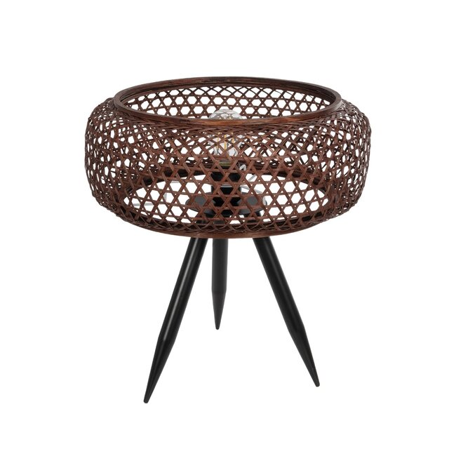 ZORION 999-0040 Vintage Επιτραπέζιο Φωτιστικό Πορτατίφ Μονόφωτο 1 x E27 IP20 Καφέ Ξύλο με Μαύρο Μέταλλο - Μ40 x Π40 x Υ43.5cm