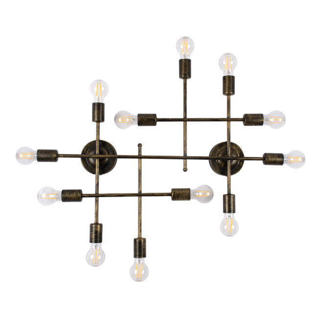 PIPING 00669 Vintage Industrial Επιτοίχιο Φωτιστικό Πολύφωτο Μπρούτζινο Μεταλλικό Πλέγμα Μ78.5 x Π9.5 x Υ64cm