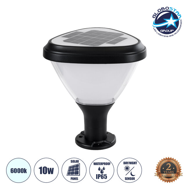 NATURE 90532 Αυτόνομο Ηλιακό Φωτιστικό Κήπου - Κολωνάκι Αρχιτεκτονικού Φωτισμού Εξωτερικού Χώρου LED 10W 330lm 120° με Ενσωματωμένο Φωτοβολταϊκό Panel 6V 2W & Επαναφορτιζόμενη Μπαταρία Li-ion 3.2V 1800mAh με Αισθητήρα Ημέρας-Νύχτας - Αδιάβροχο IP65 - Σώμα Αλουμινίου & ABS