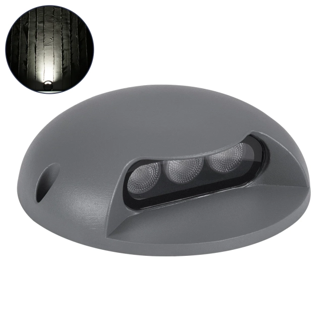  STEPLUNA 90623 Φωτιστικό Σκαλοπατιού / Διαδρόμου LED 3W 345lm 10° DC 24V Αδιάβροχο IP65 Φυσικό Λευκό 4500K Dimmable - Bridgelux SMD Chip - Γκρι Ανθρακί - Μ12 x Π12 x Υ3cm - 3 Χρόνια Εγγύηση