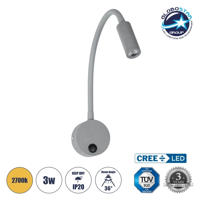 GOOSE 61689 Μοντέρνο Φωτιστικό Τοίχου - Απλίκα Ξενοδοχείου Reading Light LED 3W 270lm 36° AC 220-240V IP20 Θερμό Λευκό 2700K - CREE XPE Chip & TÜV SÜD Driver - Γκρι Ανθρακί Ματ - Μ6.5 x Π15 x Υ24.5cm - 3 Χρόνια Εγγύηση GOOSE 61689 Μοντέρνο Φωτιστικό Τοίχου - Απλίκα Ξενοδοχείου Reading Light LED 3W 270lm 36° AC 220-240V IP20 Θερμό Λευκό 2700K - CREE XPE Chip & TÜV SÜD Driver - Γκρι Ανθρακί Ματ - Μ6.5 x Π15 x Υ24.5cm - 3 Χρόνια Εγγύηση