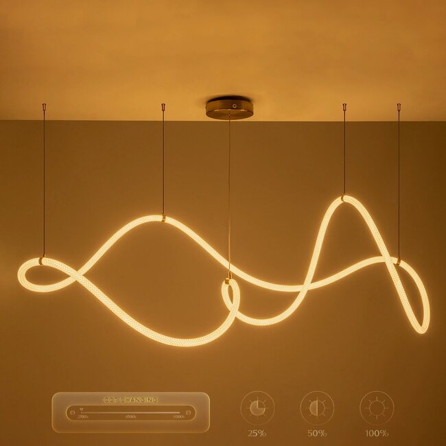 kelvo® GLOW KLV-101-0157 Κρεμαστό Φωτιστικό Οροφής LED 65W 6500lm 360° AC 220-240V IP20 Ρυθμιζόμενο Λευκό CCT με Χειριστήριο από 2700K έως 6000K Dimmable - Lumileds SMD Chip - Χρυσό Πλατίνα - Μ150 x Π70 x Υ90cm - 3 Χρόνια Εγγύηση - 16