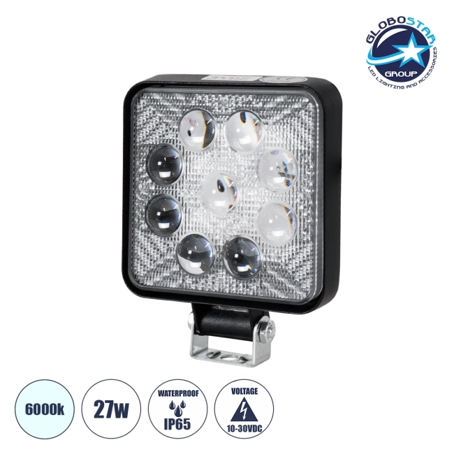 85404 Vehicle Work Lights - Φώτα Εργασίας για Οχήματα LED 27W DC 10-30V Αδιάβροχο IP67 Ψυχρό Λευκό 6000K Μ14 x Π11 x Υ2.2cm