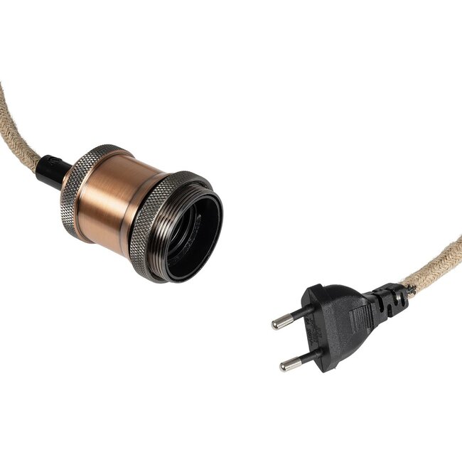 WHIP 77662 Μοντέρνο DIY Φωτιστικό με Υφασμάτινο Καλώδιο, Ντουί 1 x E27, Διακόπτη On/Off & Πρίζα AC 220-240V IP20 - Μπεζ & Χάλκινο - Μ150 x Π4 x Υ4cm - 2