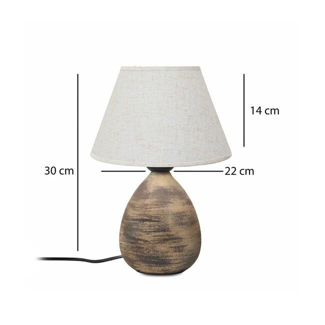 LISBON 204-0150 Vintage Eπιτραπέζιο Φωτιστικό Μονόφωτο 1 x E27 IP20 Καφέ Κεραμικό με Μπεζ Ύφασμα - Μ22 x Π22 x Υ30cm