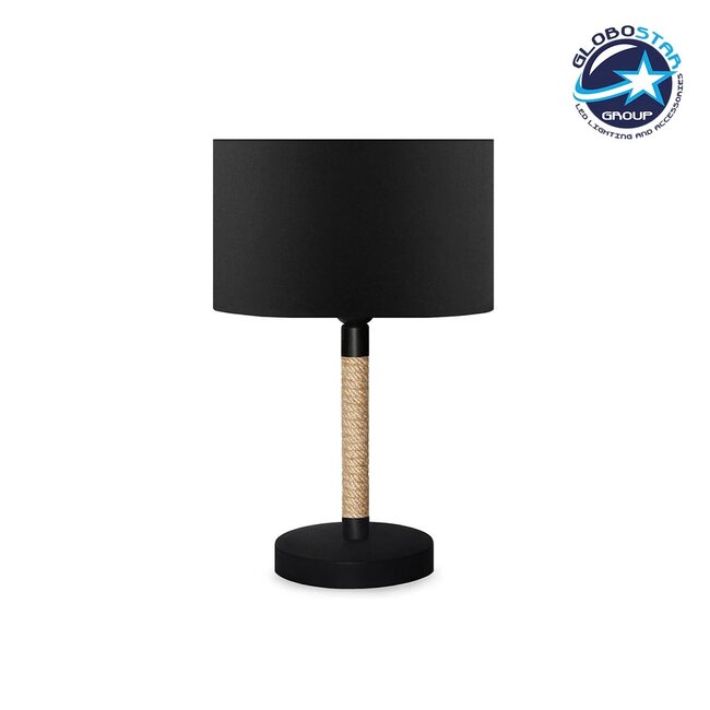 BRONX 201-0062 Μοντέρνο Επιτραπέζιο Φωτιστικό Μονόφωτο 1 x E27 IP20 Μαύρο Ύφασμα, Μπεζ Σχοινί με Μαύρο Μέταλλο - Μ24 x Π24 x Υ37cm