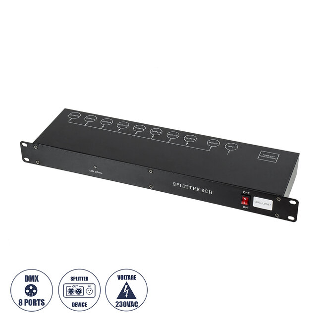 SPLITTER 51178 Διακλαδωτής & Ενισχυτής Σήματος DMX 8 Καναλιών - Rack Mount - AC 220-240V IP20 - Μ48 x Π17 x Υ4.5cm - 2 Χρόνια Εγγύηση