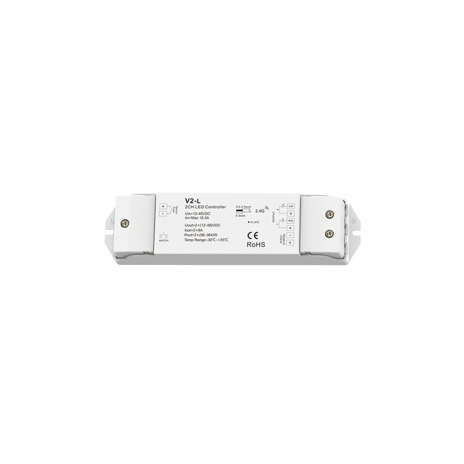 71565 V2-L SKYDANCE DC RF 2.4Ghz Dimmer High Speed Controller & Push Dimming 2 Κανάλια DC 12-48V 2 x 8A 384W - Max 16.5A 384W - IP20 Μ17.5 x Π4.5 x Υ2.5cm - 5 Years Warranty - 7