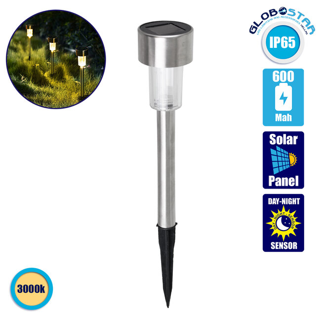 71521 Αυτόνομο Ηλιακό Φωτιστικό LED SMD 1W 100lm με Ενσωματωμένη Μπαταρία 600mAh - Φωτοβολταϊκό Πάνελ με Αισθητήρα Ημέρας-Νύχτας Αδιάβροχο IP65 Φανάρι Κήπου Στρογγυλό Θερμό Λευκό 3000K