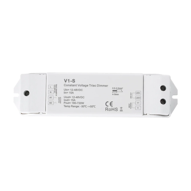 SKYDANCE-V1-S 73127 DC Triac & Push Dimmer CV Τροφοδοτικό/Μετασχηματιστής SELV με 1 x 15A 720W Κανάλι AC 220-240V σε DC 12-48V 15A 720W Max IP20 - Triac & Push Dimming - Μ17.5 x Π4.5 x Υ2.5cm - 5 Χρόνια Εγγύηση