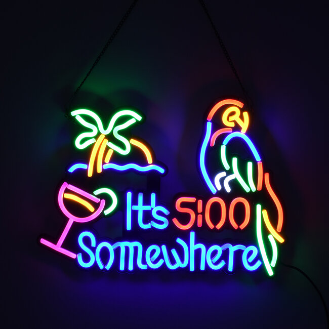 85854 Φωτιστικό Ταμπέλα Φωτεινή Επιγραφή NEON LED Σήμανσης ITS 5:00 SOMEWHERE PARROT 30W AC 230V με Διακόπτη On/Off Ροζ - Γαλάζιο - Κίτρινο - Πράσινο - Κόκκινο - 5