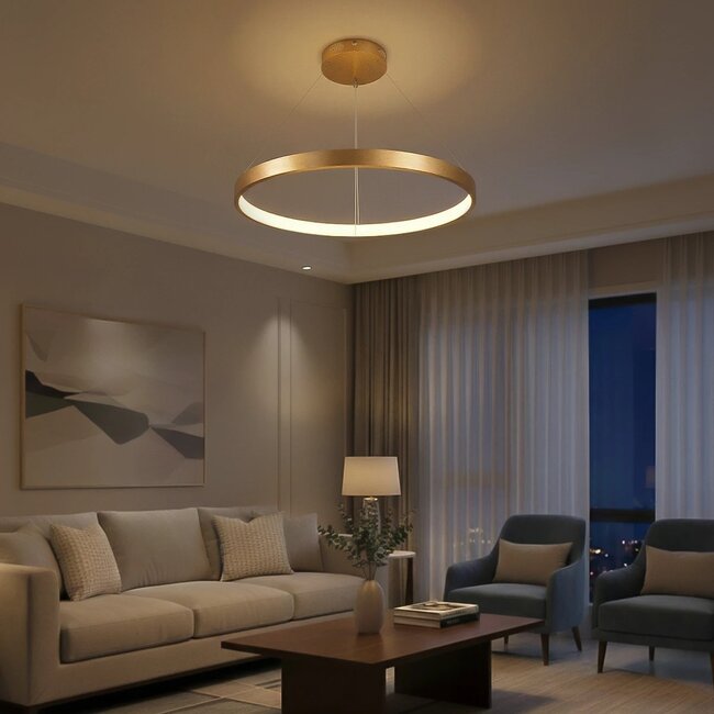 kelvo® NEMESIS KLV-101-0213 Κρεμαστό Φωτιστικό Οροφής LED 67W 6700lm 180° AC 220-240V IP20 Ρυθμιζόμενο Λευκό CCT με Χειριστήριο από 2700K έως 6000K Dimmable - Lumileds SMD Chip - Χρυσό Πλατίνα - Μ80 x Π80 x Υ4cm - 3 Χρόνια Εγγύηση