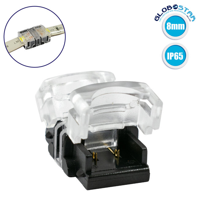 70715 Αδιάβροχος Ταχυσύνδεσμος Ένωσης IP65 - Strip To Strip Connector για Ένωση 2 x Μονόχρωμες Αδιάβροχες Ταινίες LED Πλάτους 8mm