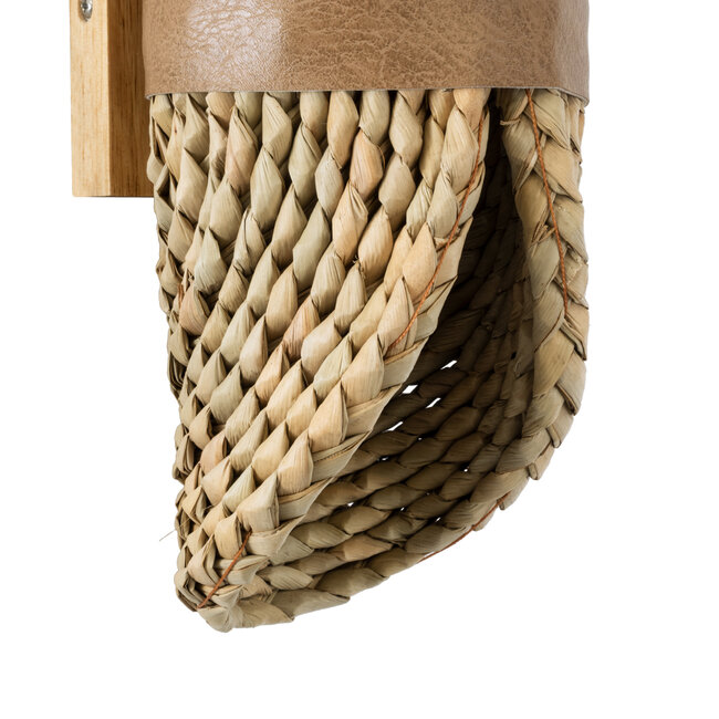 GUAVA 02222 Boho Φωτιστικό Τοίχου - Απλίκα Μονόφωτο 1 x E27 AC220-240V IP20 - Μ11 x Π13 x Υ30cm - Μπεζ Ξύλινο Μπαμπού Πλέγμα - 5 Χρόνια Εγγύηση - 7