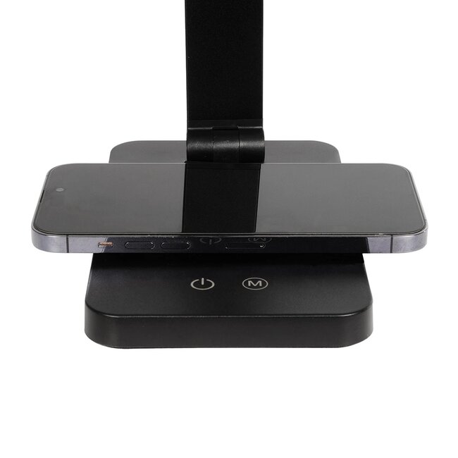 TEBLA 60482 Μοντέρνο Επιτραπέζιο Φωτιστικό Γραφείου με Ασύρματη Φόρτιση 5W 1A LED 5W 500lm 120° AC 220-240V IP20 Ρυθμιζόμενο Λευκό CCT με Αφή 2700K/4500K/6000K Dimmable - Bridgelux SMD Chip - Μαύρο - Μ11 x Π31 x Υ52cm - 2 Χρόνια Εγγύηση - 8