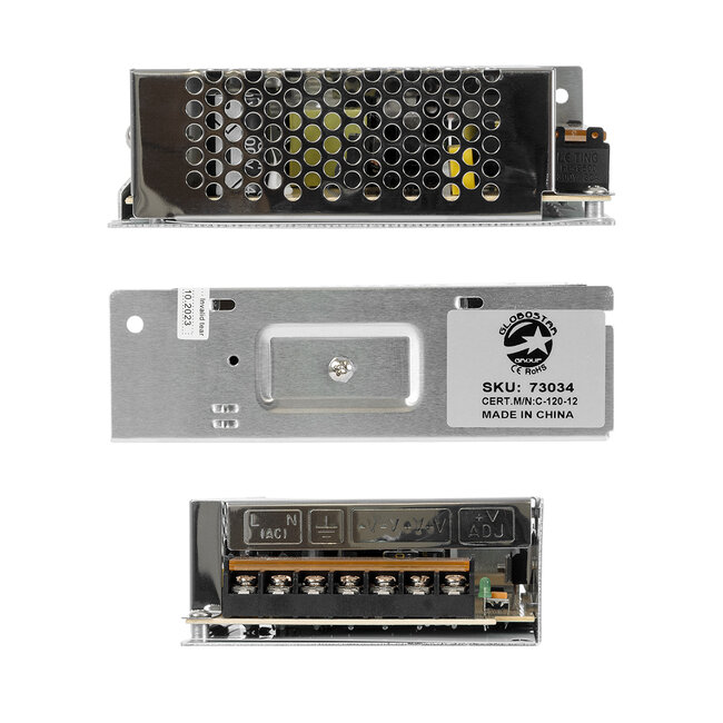 73034 Μεταλλικό Τροφοδοτικό PELV για Προϊόντα LED 120W 10A - AC 220-240V σε DC 12V - IP20 - Μ13 x Π10 x Υ4cm - 3 Χρόνια Εγγύηση - 6
