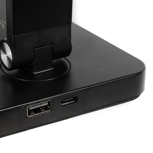 TEBLA 60482 Μοντέρνο Επιτραπέζιο Φωτιστικό Γραφείου με Ασύρματη Φόρτιση 5W 1A LED 5W 500lm 120° AC 220-240V IP20 Ρυθμιζόμενο Λευκό CCT με Αφή 2700K/4500K/6000K Dimmable - Bridgelux SMD Chip - Μαύρο - Μ11 x Π31 x Υ52cm - 2 Χρόνια Εγγύηση - 10