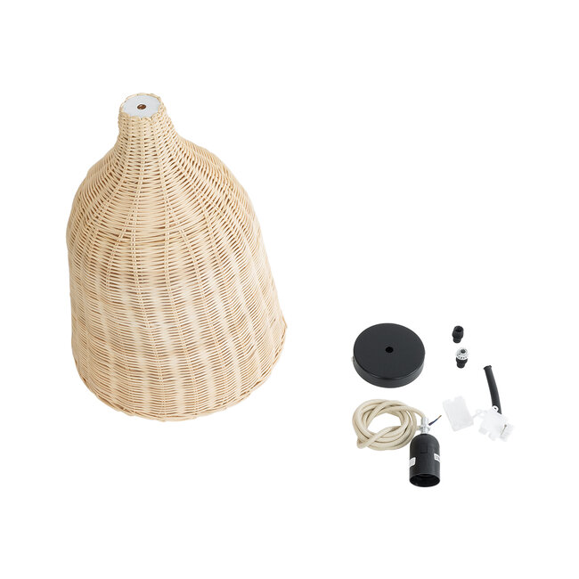 Vintage Κρεμαστό Φωτιστικό Οροφής Μονόφωτο Μπεζ Ξύλινο Ψάθινο Rattan Φ30  NATH 01202 - 10