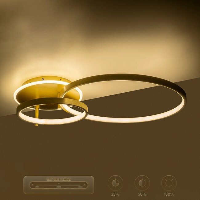 NEMESIS 61107 Μοντέρνο Φωτιστικό Οροφής LED 67W 7573lm 360° AC 220-240V IP20 Ρυθμιζόμενο Λευκό CCT με Χειριστήριο από 2700K έως 6000K Dimmable - Lumileds SMD Chip - Χρυσό Βούρτσας - Μ84 x Π45 x Υ13cm - 3 Χρόνια Εγγύηση - 12