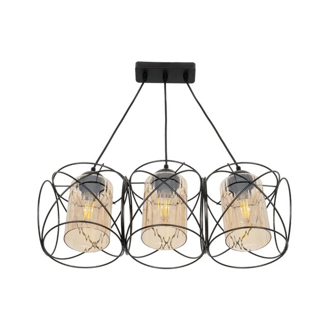 GLINDER 201-0141 Vintage Κρεμαστό Φωτιστικό Οροφής με Ντουί 3 x E27 AC 220-240V IP20 - Μαύρο & Μελί - Μ53 x Π25 x Υ23cm - 4
