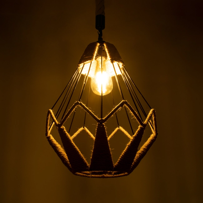 Vintage Κρεμαστό Φωτιστικό Οροφής Μονόφωτο Πλέγμα με Μπεζ Σχοινί Φ31  CONICAL 01617 - 2