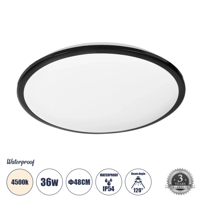 TUFFIN 60999 Φωτιστικό Πλαφονιέρα Οροφής LED 36W 3420lm 120° AC 220-240V Αδιάβροχο IP54 Φυσικό Λευκό 4500K - Lumileds SMD Chip - Μαύρο Ματ & Λευκό Γαλακτερό - Μ48 x Π48 x Υ6.5cm - 3 Χρόνια Εγγύηση TUFFIN 60999 Φωτιστικό Πλαφονιέρα Οροφής LED 36W 3420lm 120° AC 220-240V Αδιάβροχο IP54 Φυσικό Λευκό 4500K - Lumileds SMD Chip - Μαύρο Ματ & Λευκό Γαλακτερό - Μ48 x Π48 x Υ6.5cm - 3 Χρόνια Εγγύηση